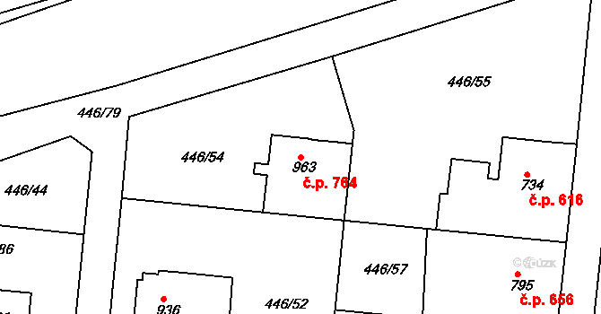 Bojkovice 764 na parcele st. 963 v KÚ Bojkovice, Katastrální mapa