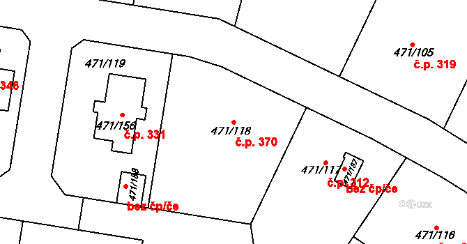 Křeslice 370, Praha na parcele st. 471/118 v KÚ Křeslice, Katastrální mapa
