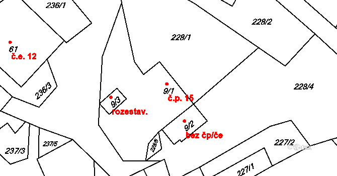 Radoškov 15, Přibyslavice na parcele st. 9/1 v KÚ Radoškov, Katastrální mapa