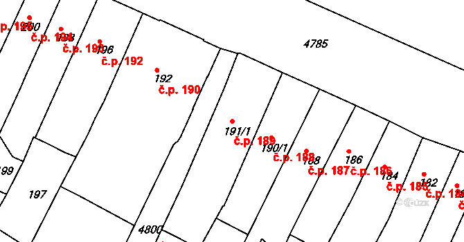 Vysoké Mýto-Město 189, Vysoké Mýto na parcele st. 191/1 v KÚ Vysoké Mýto, Katastrální mapa