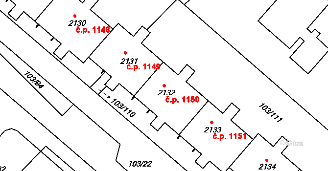Neratovice 1150 na parcele st. 2132 v KÚ Neratovice, Katastrální mapa