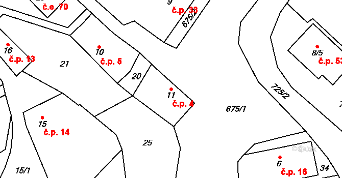 Malá Lečice 4, Bojanovice na parcele st. 11 v KÚ Malá Lečice, Katastrální mapa