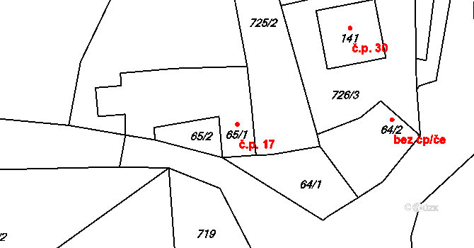 Bzová 17, Běleč na parcele st. 65/1 v KÚ Běleč u Mladé Vožice, Katastrální mapa