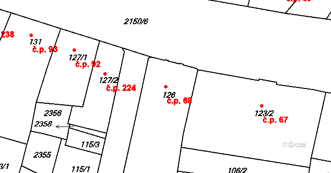 Kašperské Hory 68 na parcele st. 126 v KÚ Kašperské Hory, Katastrální mapa