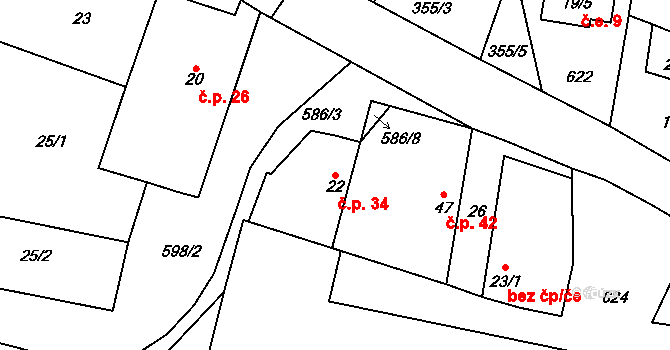 Přehořov 34, Žihle na parcele st. 22 v KÚ Přehořov u Žihle, Katastrální mapa