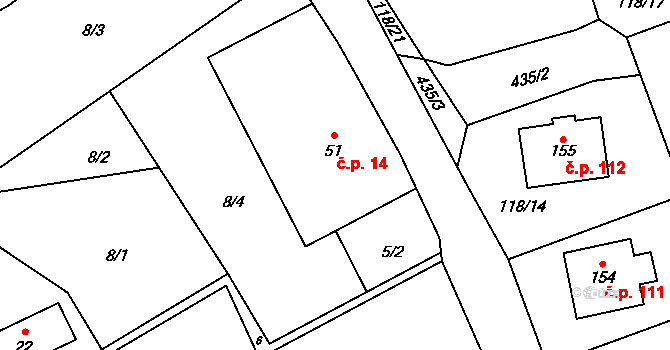 Chlístov 14, Hořičky na parcele st. 51 v KÚ Chlístov u Hořiček, Katastrální mapa