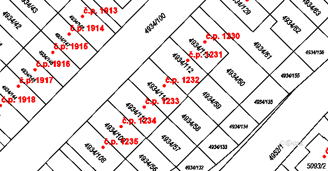 Zábřeh 1232 na parcele st. 4934/111 v KÚ Zábřeh na Moravě, Katastrální mapa