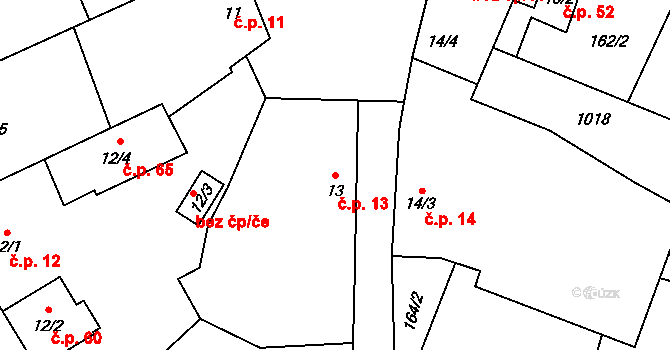 Boubská 13, Vimperk na parcele st. 13 v KÚ Boubská, Katastrální mapa