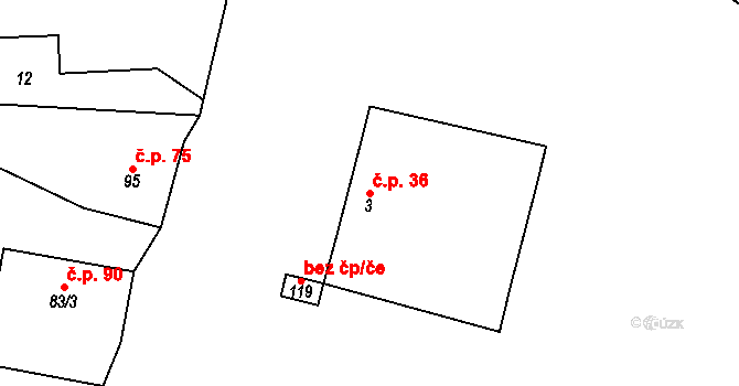 Rousínov 36, Slabce na parcele st. 3 v KÚ Rousínov u Rakovníka, Katastrální mapa