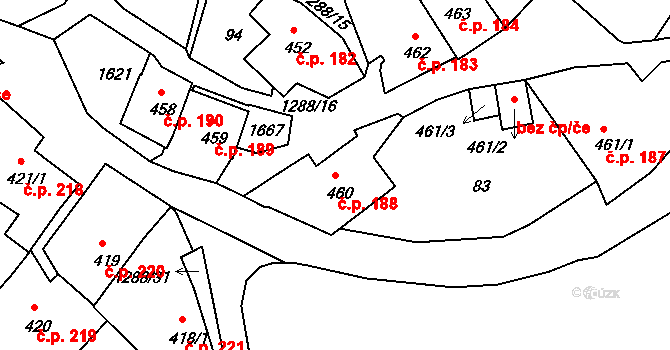 Plešivec 188, Český Krumlov na parcele st. 460 v KÚ Český Krumlov, Katastrální mapa