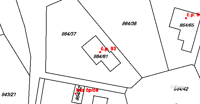 Černý Dub 93, Homole na parcele st. 864/61 v KÚ Homole, Katastrální mapa