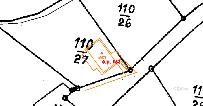 Vyskeř 143 na parcele st. 463 v KÚ Vyskeř, Katastrální mapa
