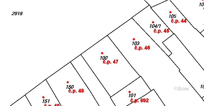 Rychnov nad Kněžnou 47 na parcele st. 100 v KÚ Rychnov nad Kněžnou, Katastrální mapa