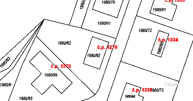 Sedlčany 1276 na parcele st. 1980/92 v KÚ Sedlčany, Katastrální mapa