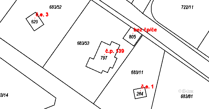 Halouny 139, Svinaře na parcele st. 797 v KÚ Svinaře, Katastrální mapa