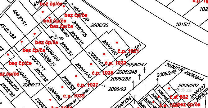 Hustopeče 1033 na parcele st. 2006/102 v KÚ Hustopeče u Brna, Katastrální mapa