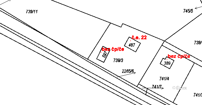 Košetice 102037868 na parcele st. 597 v KÚ Košetice, Katastrální mapa