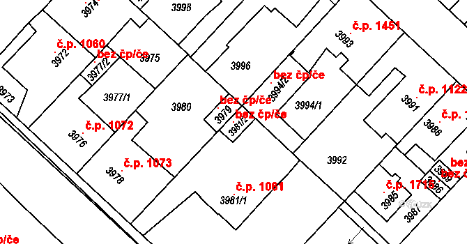 Kladno 102257868 na parcele st. 3981/2 v KÚ Kročehlavy, Katastrální mapa