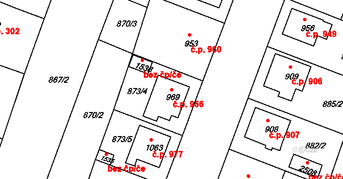 Bystřice pod Hostýnem 956 na parcele st. 969 v KÚ Bystřice pod Hostýnem, Katastrální mapa