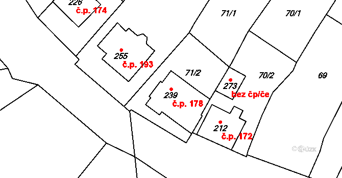 Vřesovice 178 na parcele st. 239 v KÚ Vřesovice u Prostějova, Katastrální mapa