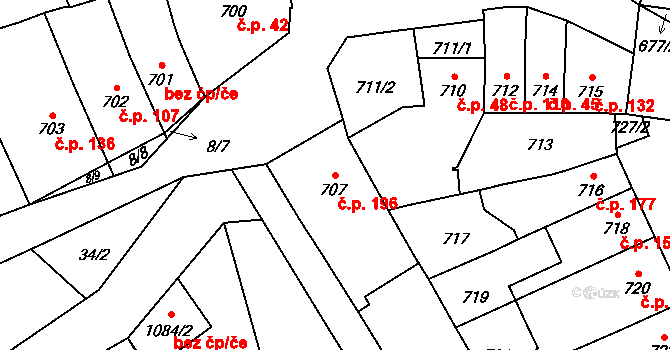 Přerov VI-Újezdec 196, Přerov na parcele st. 707 v KÚ Újezdec u Přerova, Katastrální mapa
