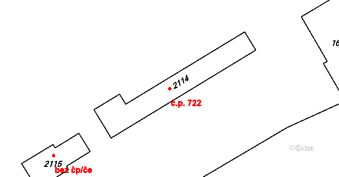 Hranice I-Město 722, Hranice na parcele st. 2114 v KÚ Hranice, Katastrální mapa