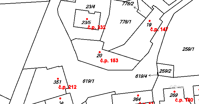 Kaňk 153, Kutná Hora na parcele st. 20 v KÚ Kaňk, Katastrální mapa
