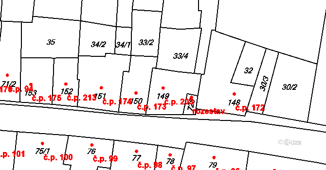Lišov 203 na parcele st. 149 v KÚ Lišov, Katastrální mapa