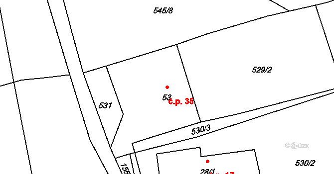 Pěčín 35, Trhové Sviny na parcele st. 53 v KÚ Pěčín u Trhových Svinů, Katastrální mapa