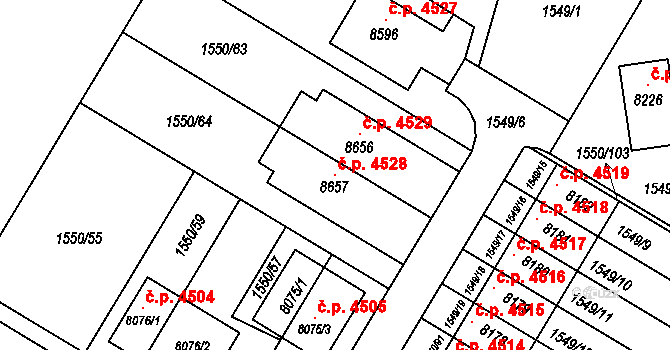 Kroměříž 4528 na parcele st. 8657 v KÚ Kroměříž, Katastrální mapa