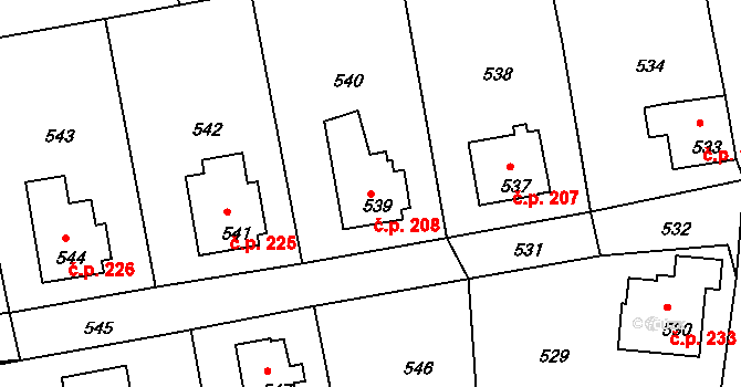 Rýnovice 208, Jablonec nad Nisou na parcele st. 539 v KÚ Rýnovice, Katastrální mapa