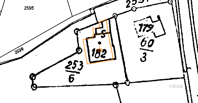 Boňkov 45 na parcele st. 182 v KÚ Boňkov, Katastrální mapa