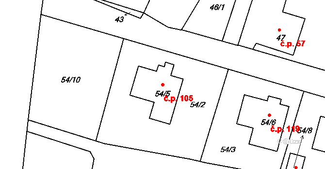 Pávov 105, Jihlava na parcele st. 54/5 v KÚ Pávov, Katastrální mapa