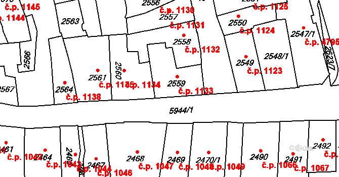 Jihlava 1133 na parcele st. 2559 v KÚ Jihlava, Katastrální mapa