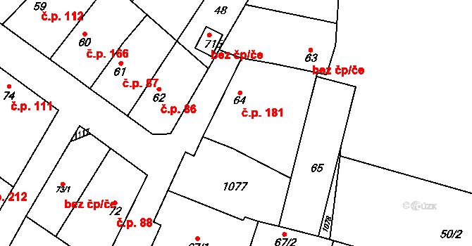 Rožďalovice 181 na parcele st. 64 v KÚ Rožďalovice, Katastrální mapa