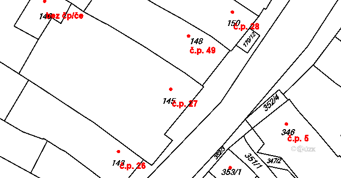 Omice 27 na parcele st. 145 v KÚ Omice, Katastrální mapa