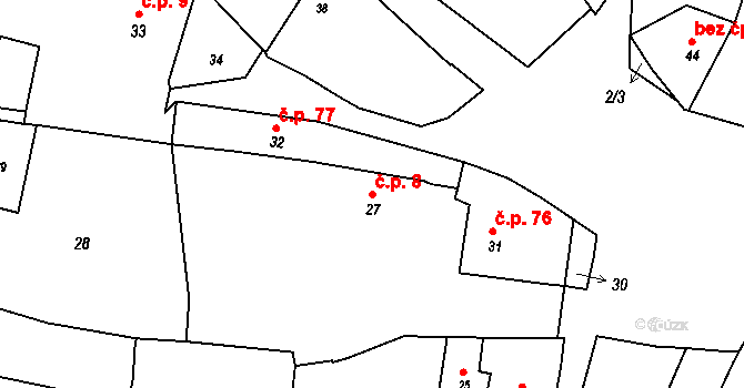 Svatoslav 8 na parcele st. 27 v KÚ Svatoslav u Tišnova, Katastrální mapa