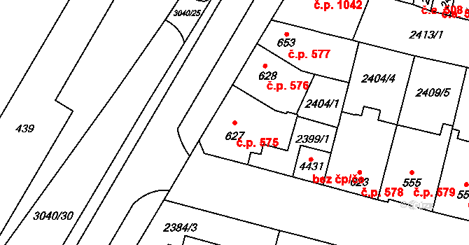 Kyjov 575 na parcele st. 627 v KÚ Kyjov, Katastrální mapa