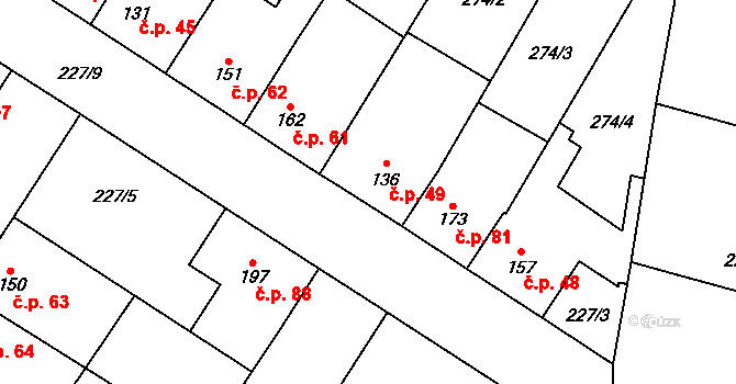 Humny 49, Pchery na parcele st. 136 v KÚ Pchery, Katastrální mapa
