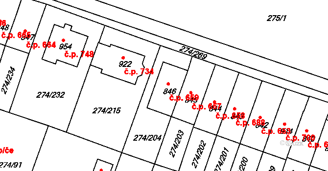Luka nad Jihlavou 659 na parcele st. 846 v KÚ Luka nad Jihlavou, Katastrální mapa