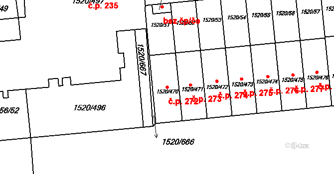 Křečkovice 272, Vyškov na parcele st. 1520/470 v KÚ Vyškov, Katastrální mapa