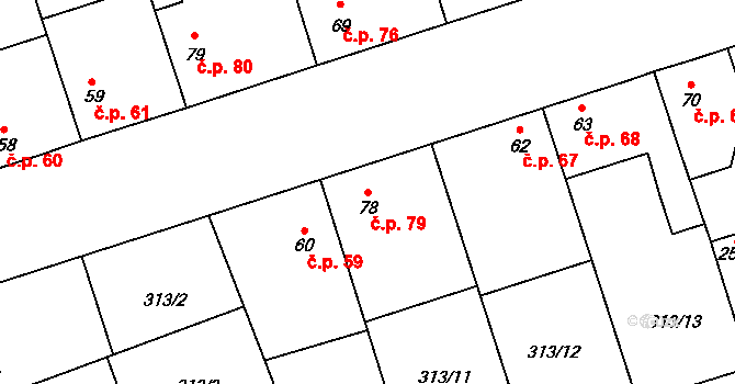 Hradišťko I 79, Veltruby na parcele st. 78 v KÚ Hradišťko I, Katastrální mapa