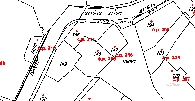 Třebechovice pod Orebem 315 na parcele st. 148 v KÚ Třebechovice pod Orebem, Katastrální mapa