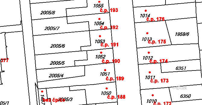 Dolní Předměstí 190, Polička na parcele st. 1052 v KÚ Polička, Katastrální mapa