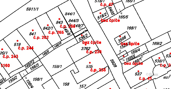 Horní Předměstí 236, Polička na parcele st. 3762 v KÚ Polička, Katastrální mapa