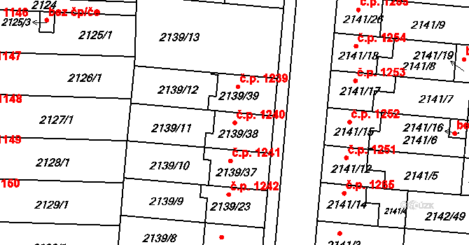 Hulín 1240 na parcele st. 2139/38 v KÚ Hulín, Katastrální mapa