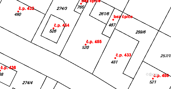 Třebenice 455 na parcele st. 520 v KÚ Třebenice, Katastrální mapa