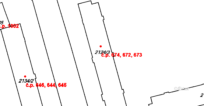 Bechyně 672,673,674 na parcele st. 2124/3 v KÚ Bechyně, Katastrální mapa