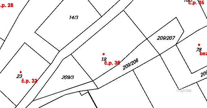 Křešice 36, Libáň na parcele st. 19 v KÚ Křešice u Psinic, Katastrální mapa