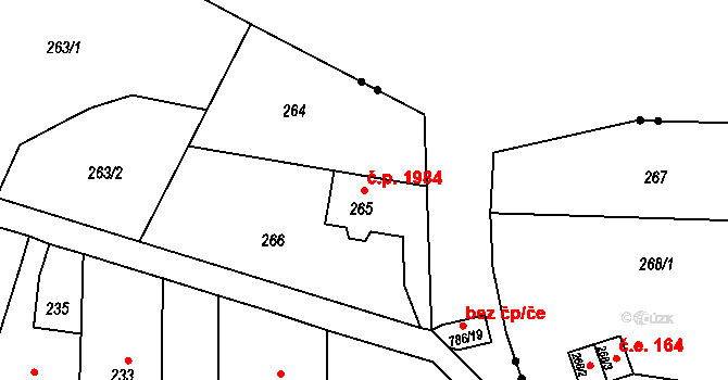 Děčín IV-Podmokly 1984, Děčín na parcele st. 265 v KÚ Podmokly, Katastrální mapa